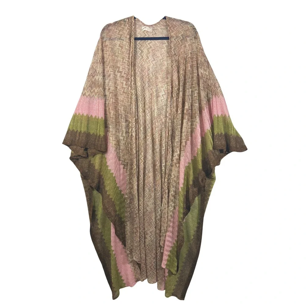 Free People Cairo Shimmer chevron Kimono Cardigan duster OS